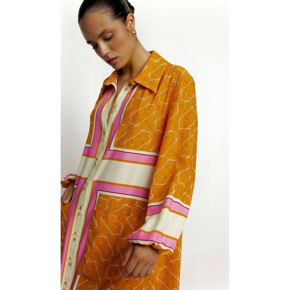 Sunset Lover $1299 Elbaz 100% Silk Buttoned Caftan Dress Scarfe Print US 12 - Picture 4 of 12